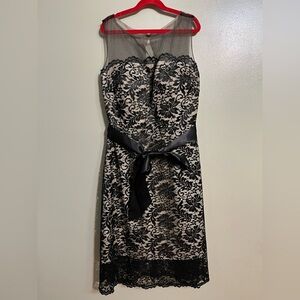 Impression Bridal Womens Tan Black Lace Lined A Line Belted Formal Dress Size 10